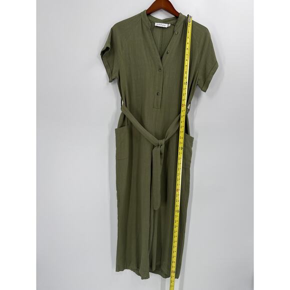 Petal And Pup Archie Linen Jumpsuit Olive Button Front Tie Waist Size 6 Womens - Picture 8 of 10